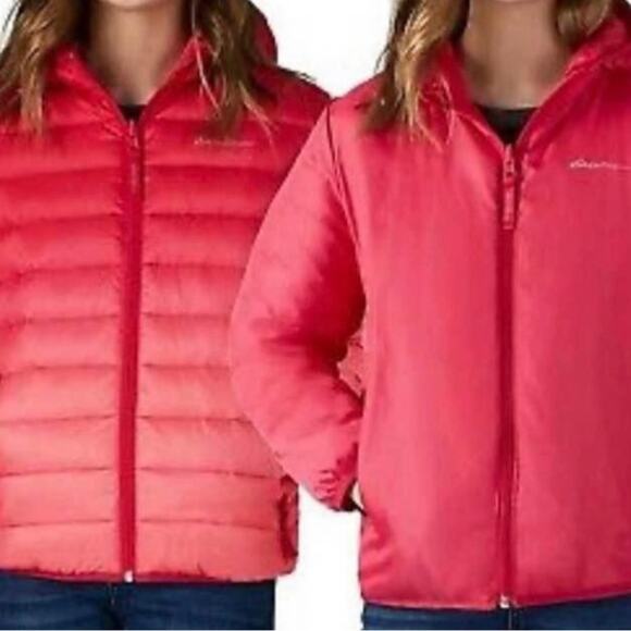 Eddie Bauer Girl's Jacket Ombre Red Puffer Duck Down Size Medium NWT - Picture 5 of 5
